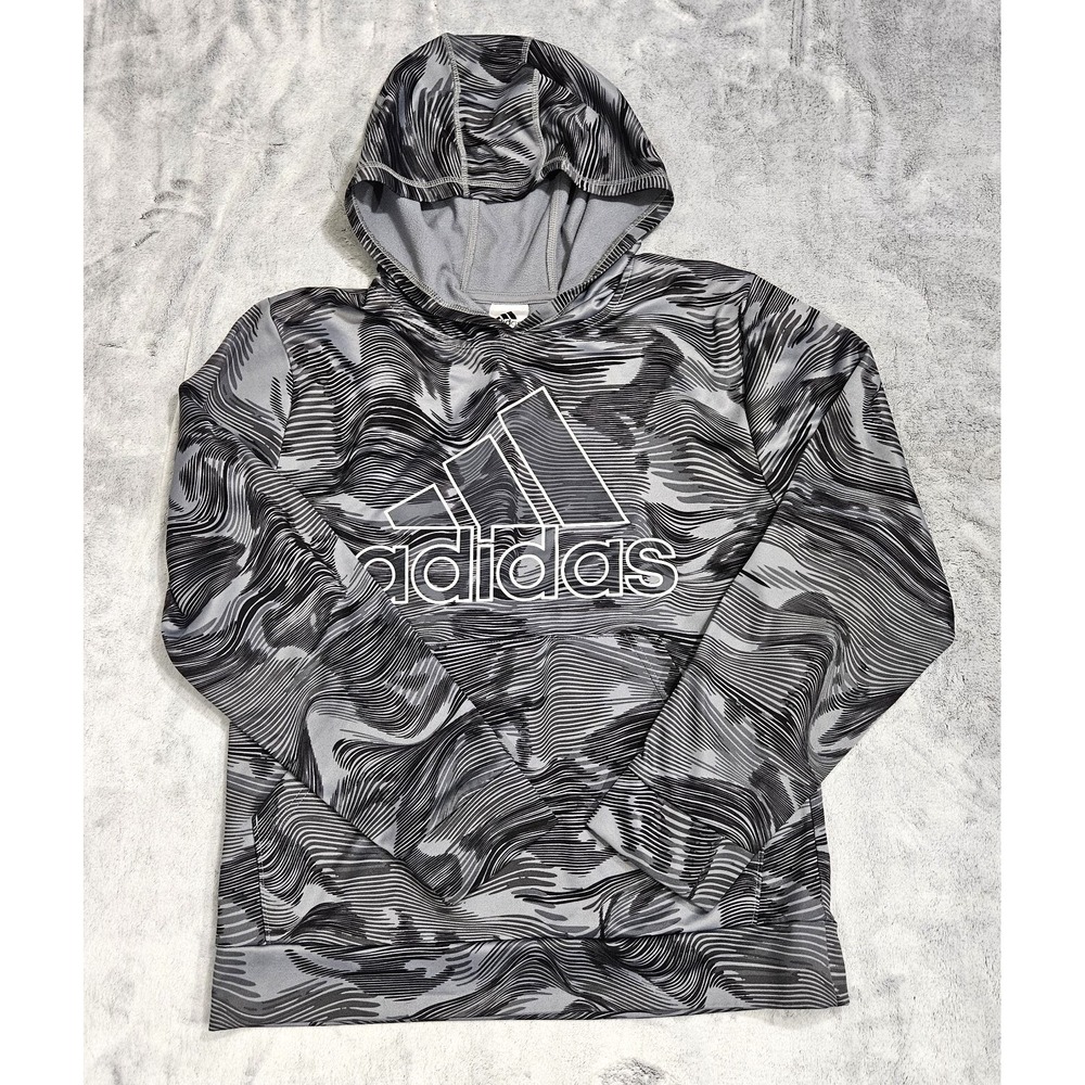 Adidas Sweater Boys XL Gray Pullover Hoodie Sweatshirt Youth/Kids